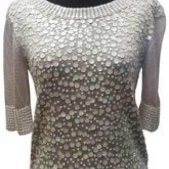 Rondina Sequin Beaded Metallic Knit Top Lavender Sz XS - Picture 3 of 10